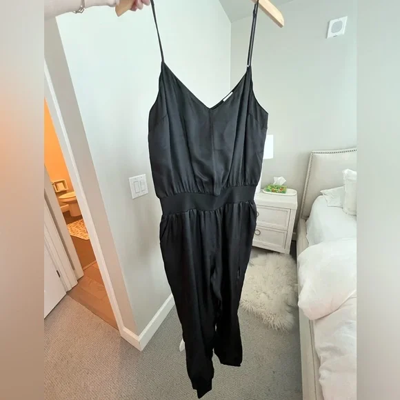 Cinq a Sept Amia Satin V-Neck Jumpsuit - Black